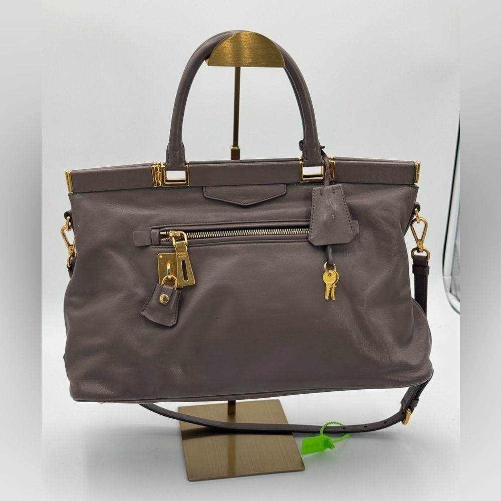 Prada Gray Satchel with Gold Accents
